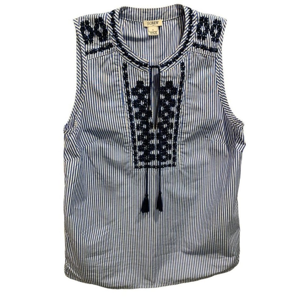 Size 0 J.Crew Women's Embroidered Striped Tank Boho Style H4922